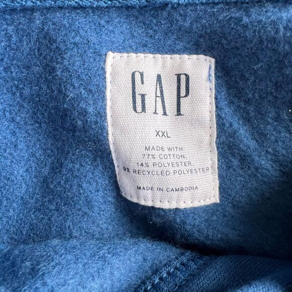 New GAP Fleece Hooded Sweatshirt Men XXL Blue Y2K Classic Skater Hoodie Normcore - Picture 2 of 14